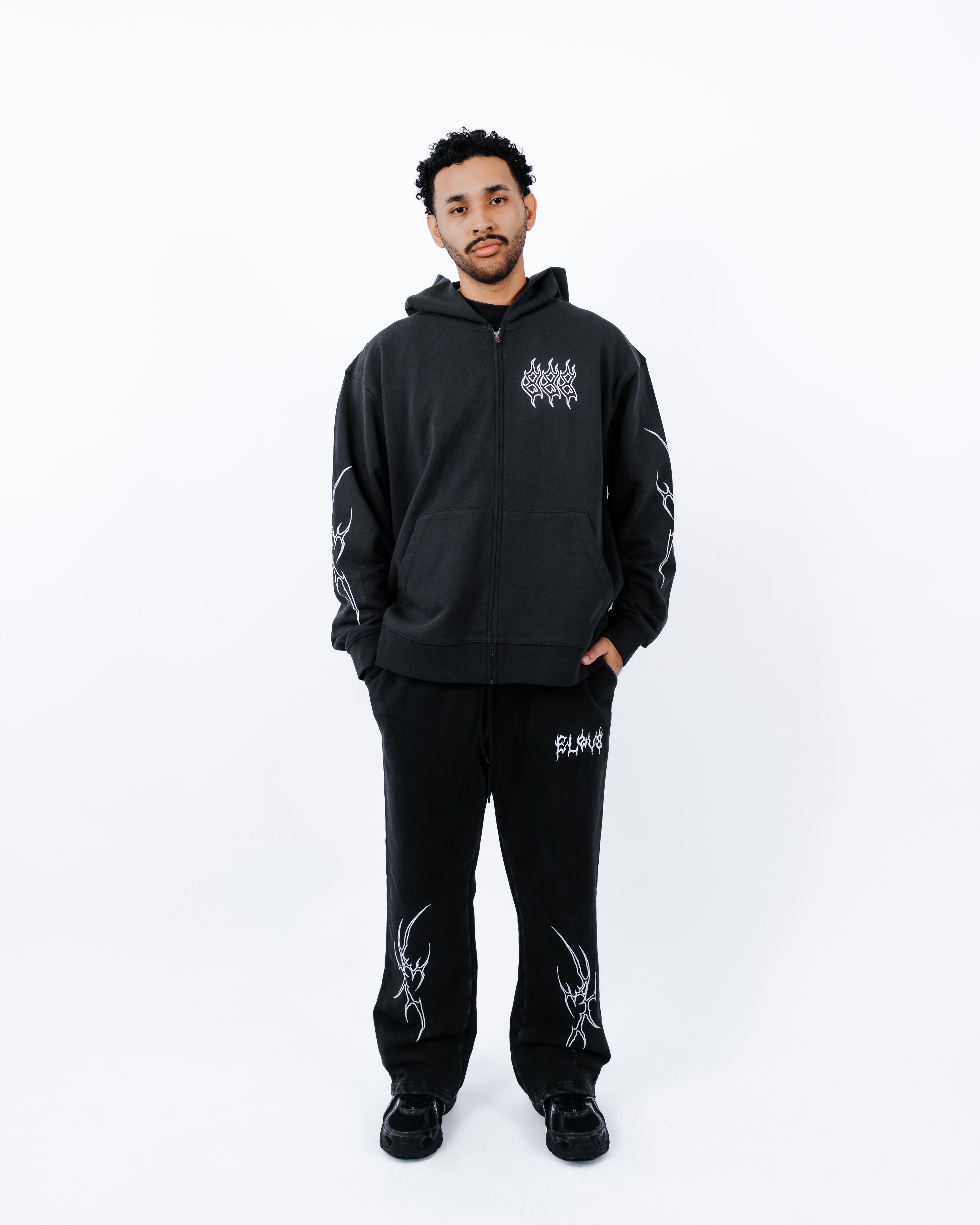 Tribal Flame Zip Hoodie — Limo Black